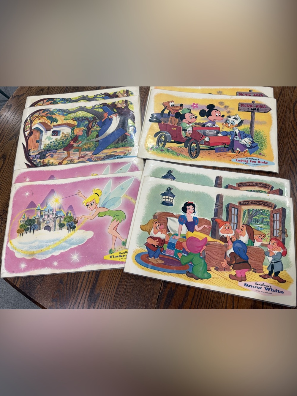 Disney 1960’s Laminated Placemats Featuring Classic Characters in Multicolor
